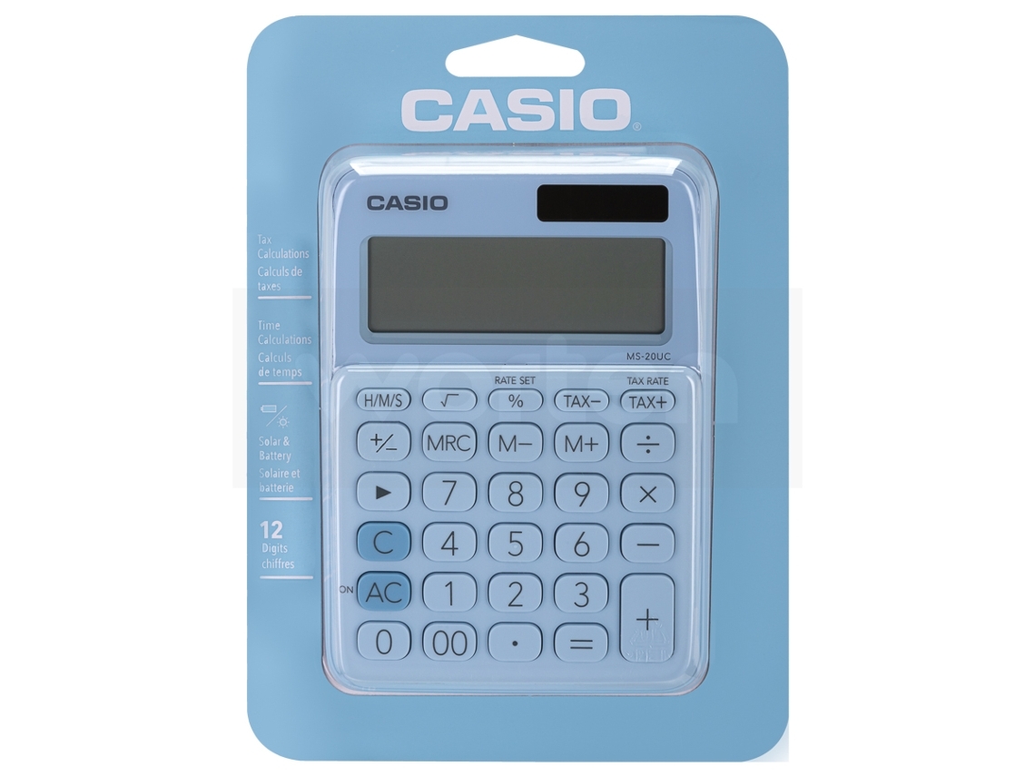 Calculadora Básica CASIO MS-20UC-LB Azul Claro (Outlet Caixa Aberta - 12 dígitos)
