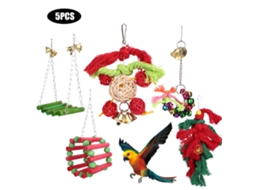 Laxiscreed Pack Com 5 Acessórios Natalinos, Poleiro E Brinquedos Para Periquitos E Cockatiels