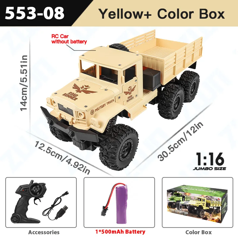 (amarelo) 1:16, 2.4g, Caminhão De Controle Remoto De Seis Rodas Em Liga De Alumínio Com Luzes, Brinquedo Para Exterior