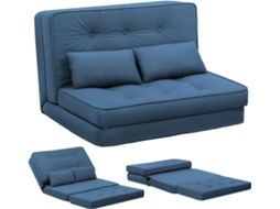 Sofá-cama COMHOMA 2 Lugares Sofá-cama Dobrável Sofá-lounge com Almofada, Encosto Ajustável de 5 Níveis Sofá-cama Dobrável em Tecido para Sala Azul