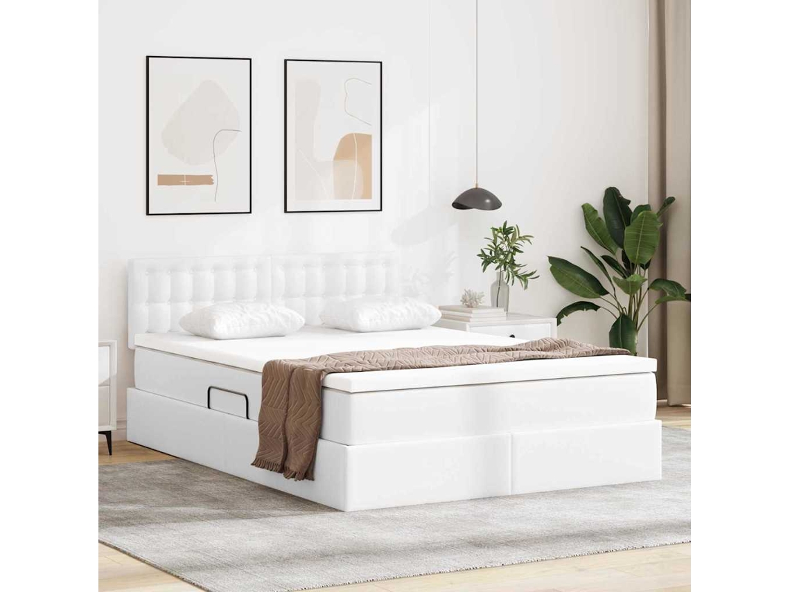 Vidaxl Cama Com Arrumação E Colchão Branco Puro 140 X 190 Cm