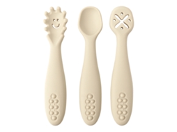 Conjunto De Talheres De Silicone Para Bebê (cor De Praia) Com 3 Peças, Incluindo Uma Colher E Um Garfo Macios.