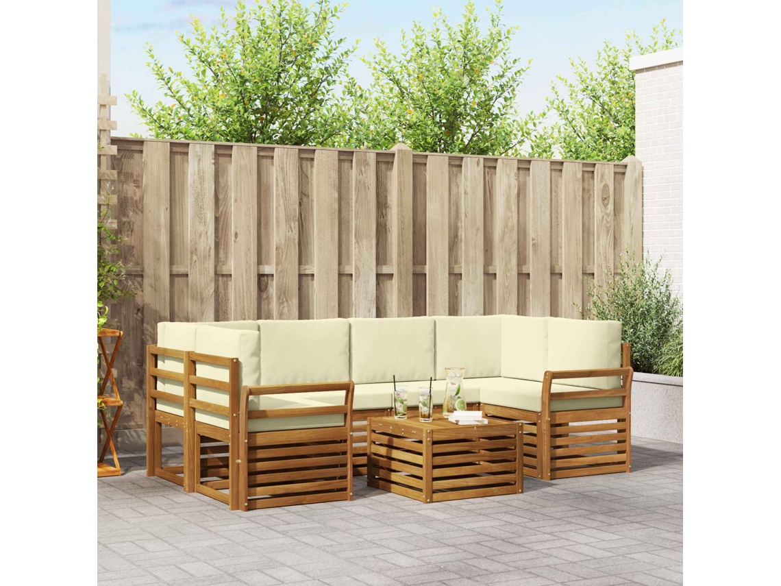 Vidaxl Conjunto De Sofás Para Exterior 7 Unid. Natural E Creme