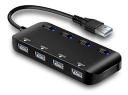Usb 3.0 Hub Power Strip Multi 4 Ultra Slim Múltiplas Portas Usb Com Leds De Chave De Alimentação Individuais Preto Bestvite