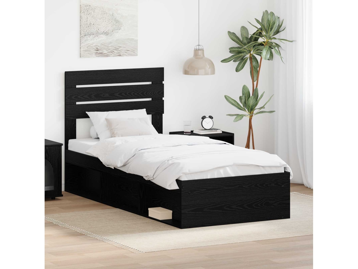Vidaxl Estrutura Da Cama Preto 90 X 200 Cm Madeira De Pinheiro Sólida