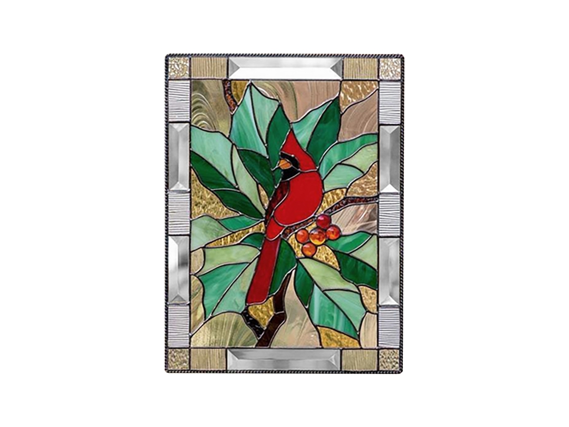 Painel de Vidro com Vitral Cardinal para Decoração de Parede | S/MARCA