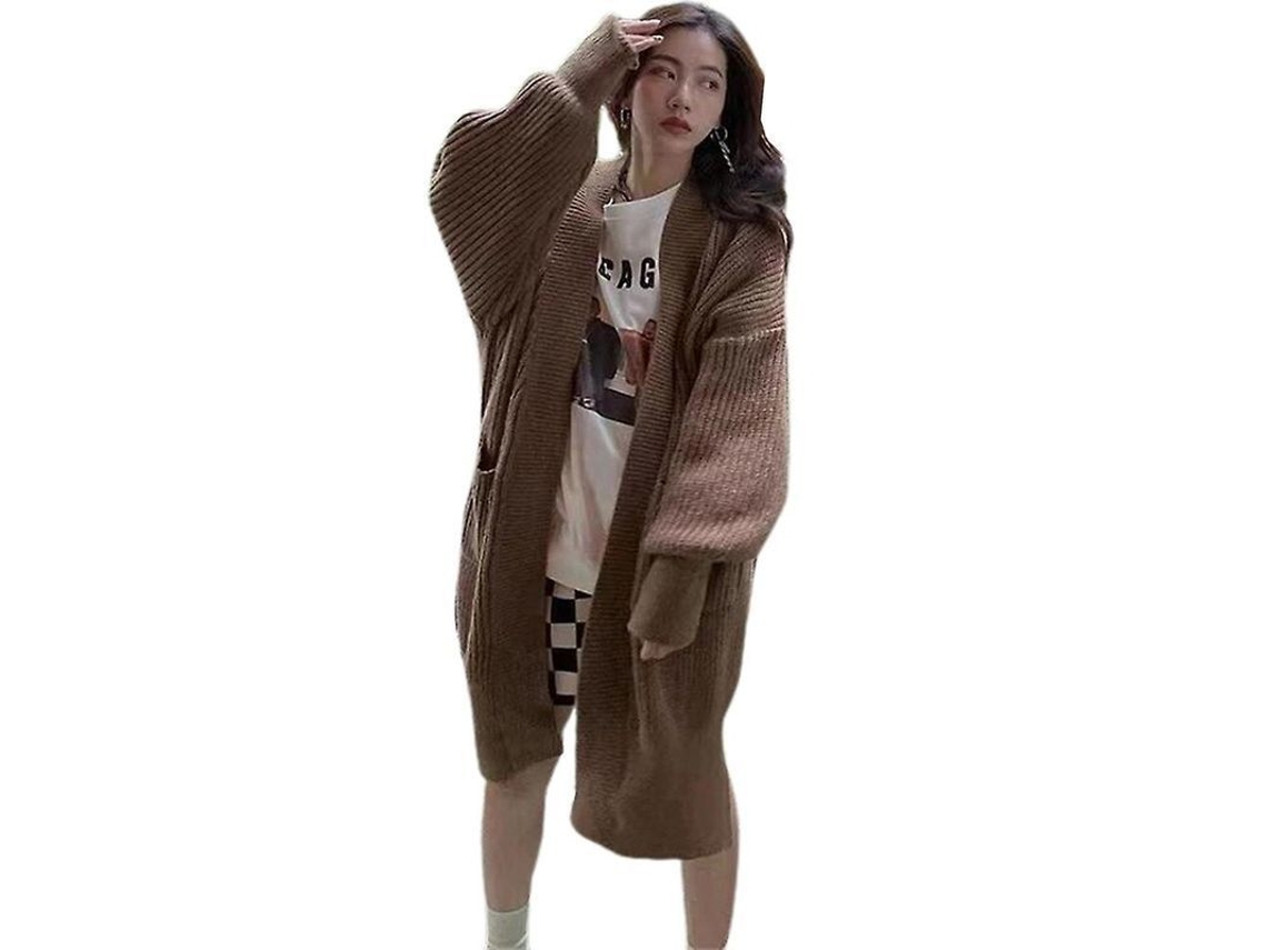 Cardigan Fasst Grande de Punto Grueso, Mulher, com Mangas Globosas e Frente Aberta