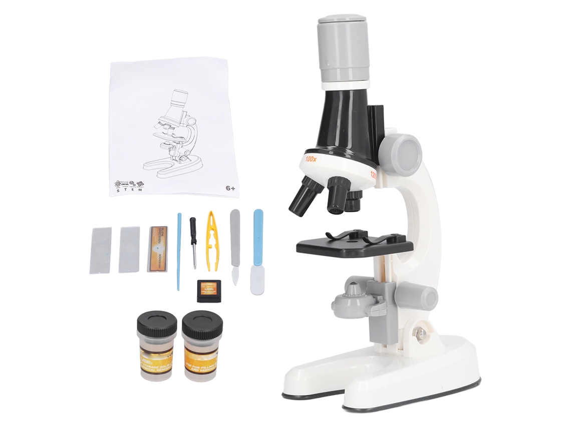 Mali microscópio Infantil Led 1200x Kit com Lâminas Branco Brinquedo Educativo Científico
