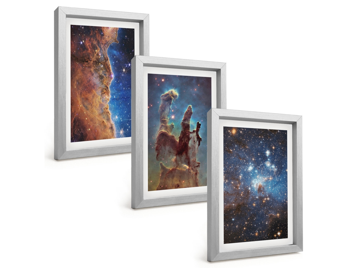 Composição De Quadros Paisagens Espaciais, Galáxias Espelharte (3 Peças 20x30 Cm)