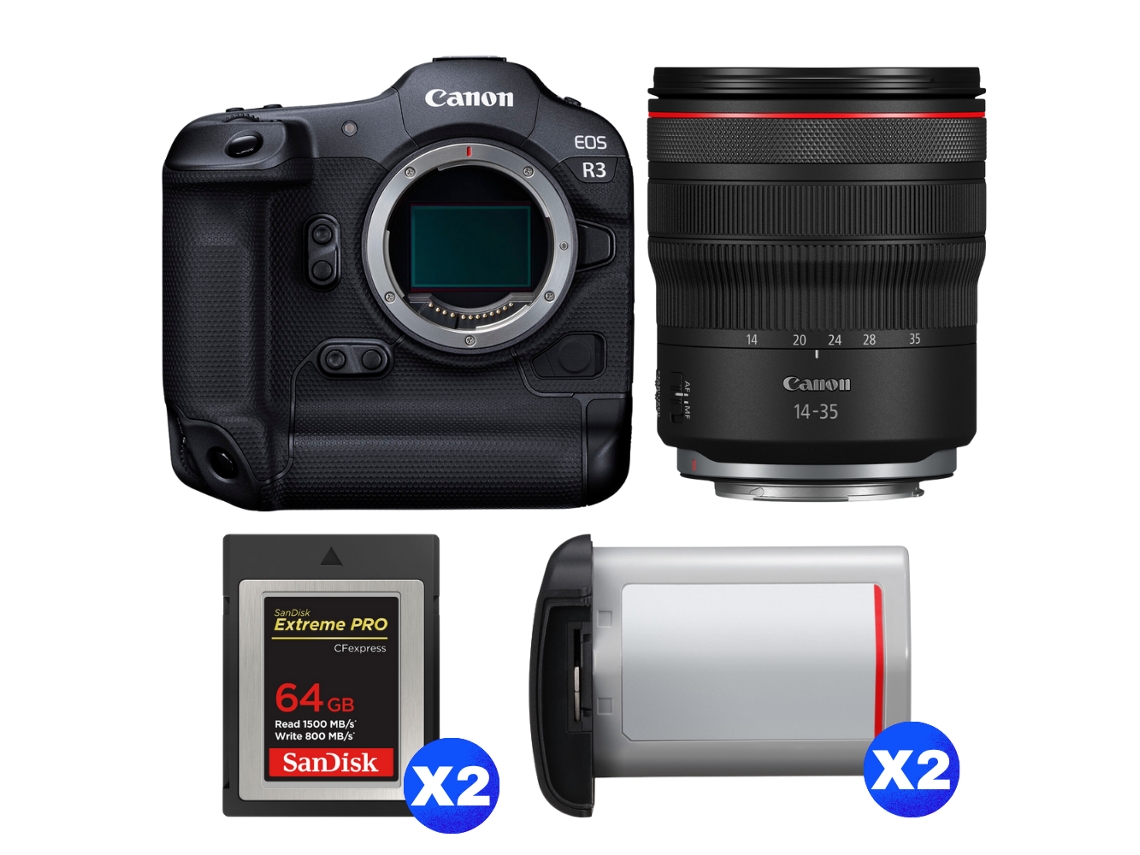 Eos R3 + Rf 14 35mm F/4 L Is Usm + 2 Sandisk 64gb Extreme Pro Cfexpress Type B + 2 Canon Lp e19 + Ebook “20 Dicas para Fotos Que Impressionam” CANON