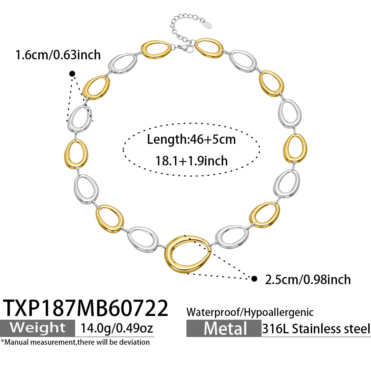 (colar) Colar/pulseira Com Corrente Geométrica Irregular, Design Vazado Em Aço Titânio.