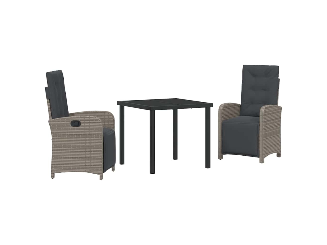 Conjunto de Jantar para Jardim 3 Pcs - Móveis para Jardim para Refeição Cinzeto Vime Pe HARLANV1