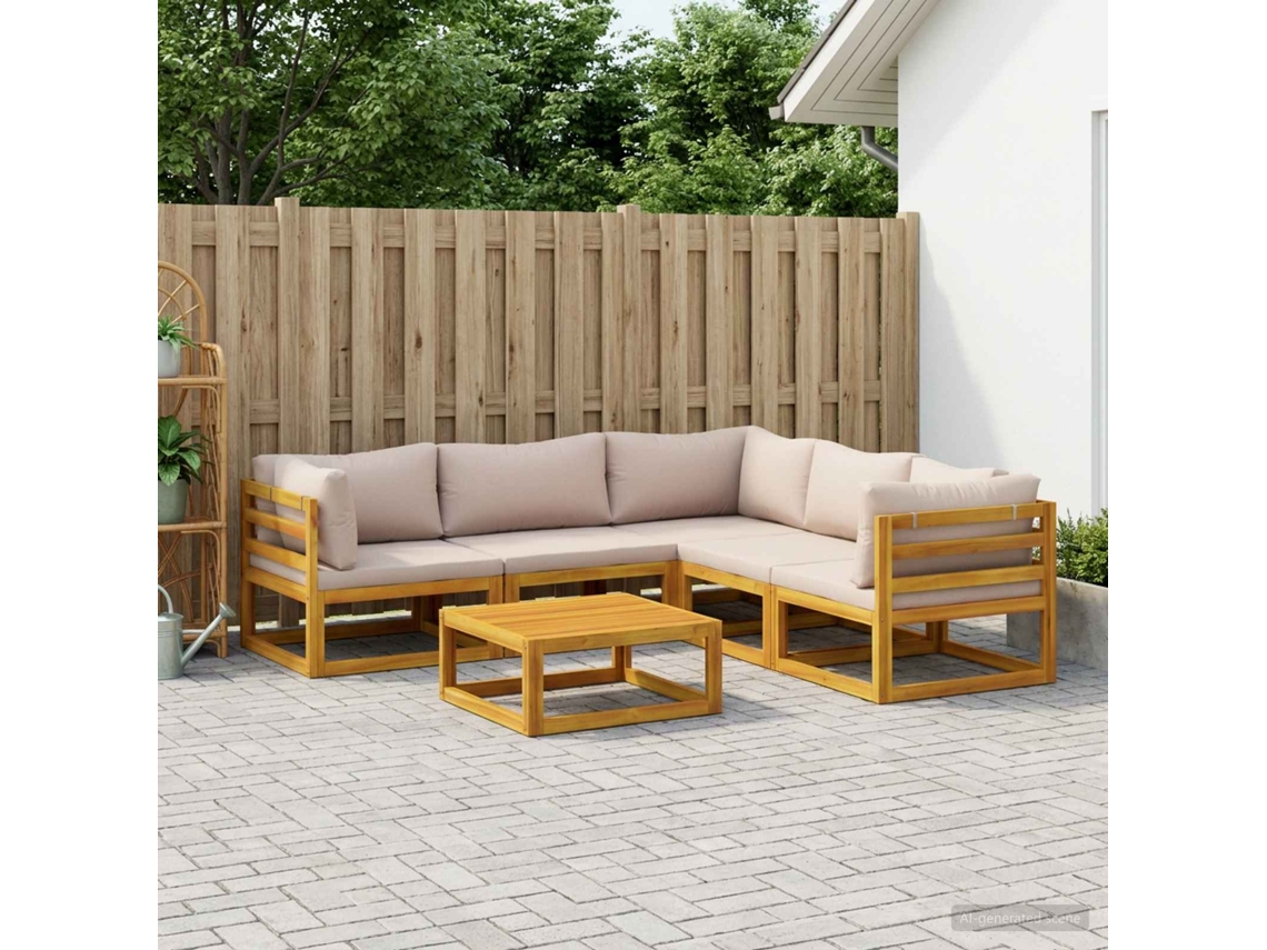 Vidaxl Conjunto De Sofás 6 Unid. Natural Madeira Sólida De Acácia