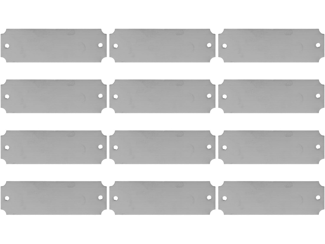 Conjunto De 12 Placas Em Branco Para Gravação Em Aço Inoxidável Prateado Escovado, 5 X 3 Cm, 24 Parafusos,