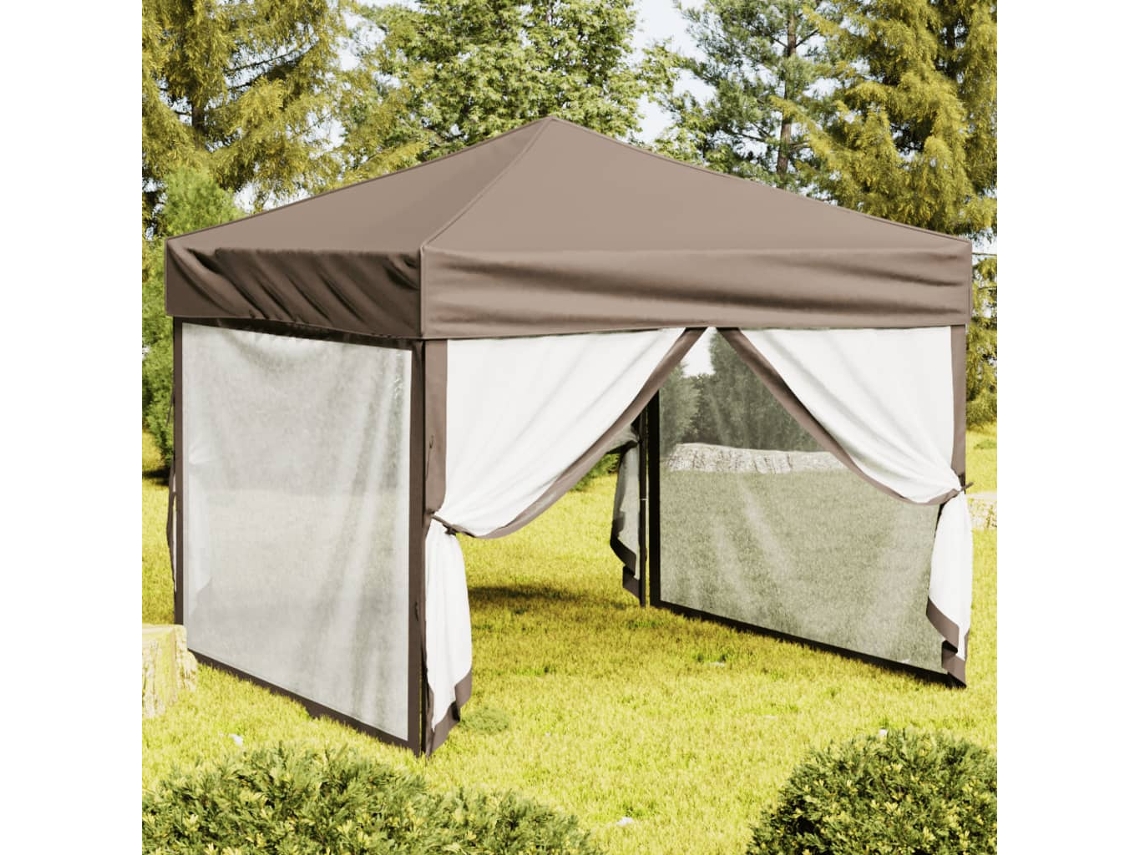 Vidaxl Tenda Festas Dobrável Paredes Laterais 3x3 M Cinza-acastanhado