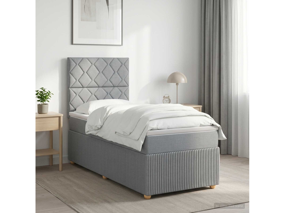 Vidaxl Cama Box Spring Com Colchão Cinzento-claro 100 X 200 Cm Tecido
