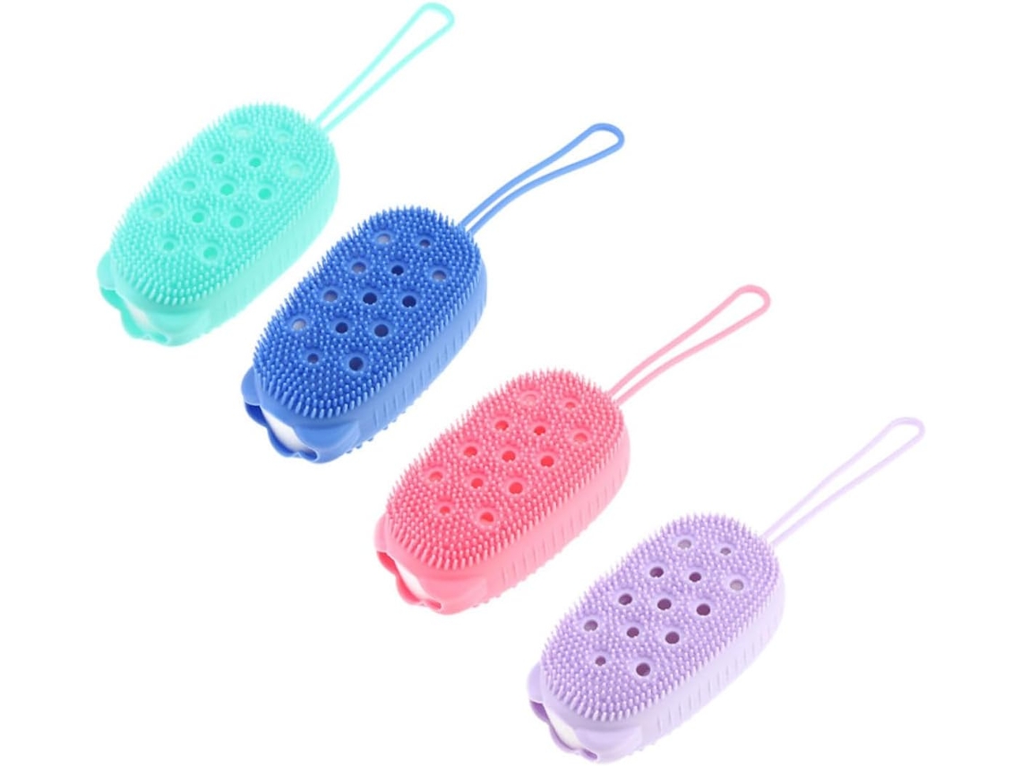 Conjunto De 4 Escovas Banho Dupla Face, Feitas De Silicone Qualidade Alimentar, Esfoliantes E Massageadoras, Cor