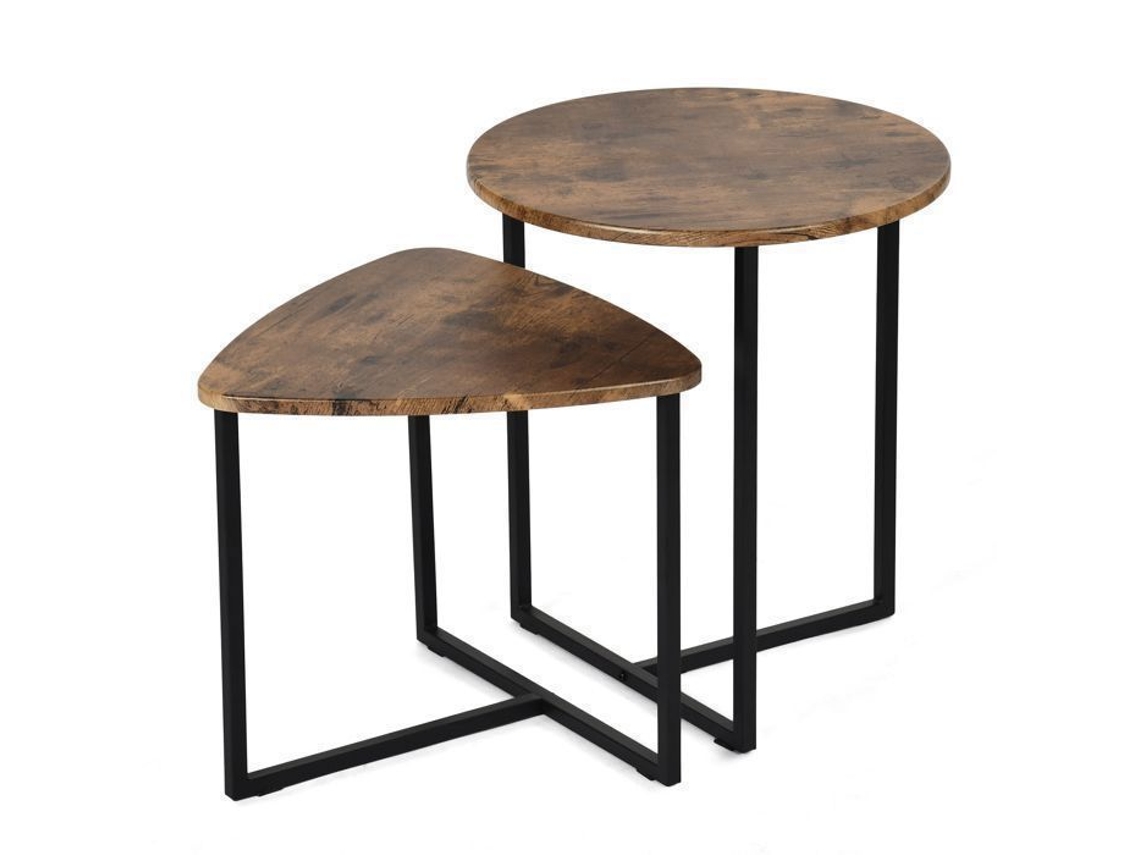 Conjunto De 2 Mesas De Centro Empilháveis ​​Estilo Vintage E Industrial Em Metal Preto E Madeira Imitação Noz Laya Vintage Meubles Cosy