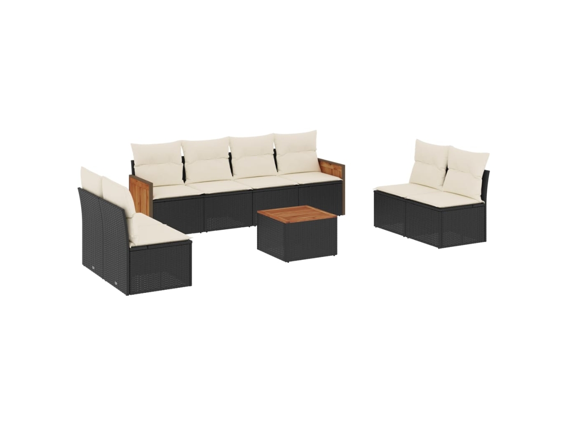 Conjunto de 9 sofás de jardim com almofadões Vime Pe Preto MAISON EXCLUSIVE (9 peças)