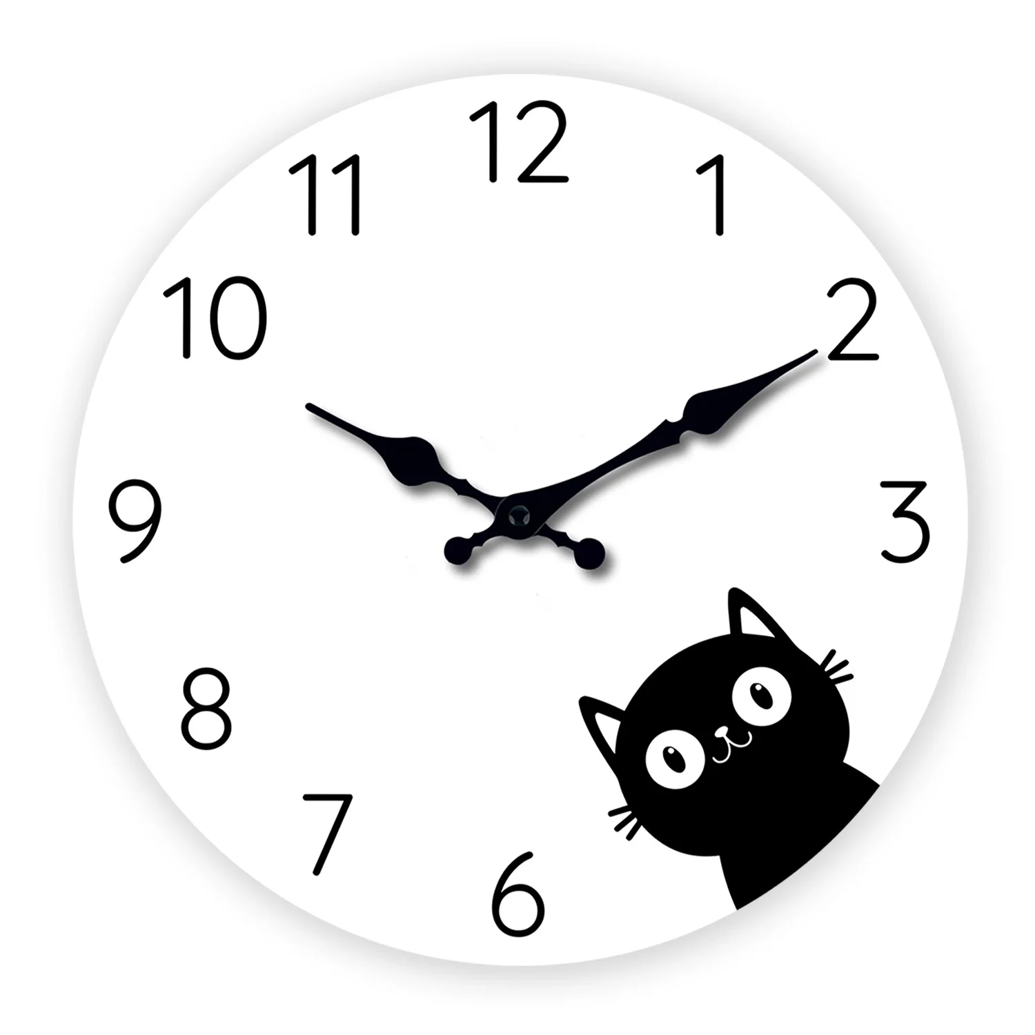 Relógio De Parede Moderno Minimalista De Madeira Com Tema De Gato Preto (14 Polegadas), Relógio De Quartzo Silencioso.