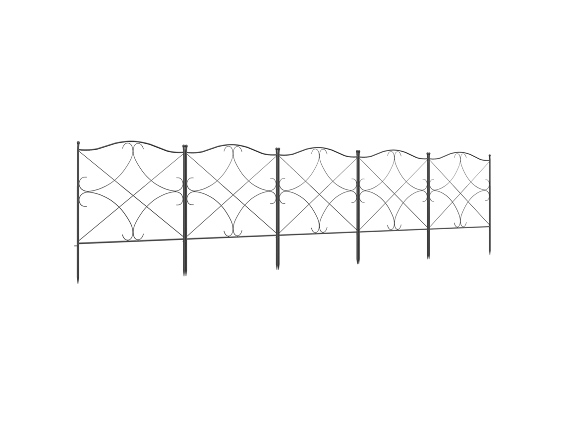Conjunto de Cercas de Metal PONTOCASA, 305x62 cm, com ornamentos, Preto