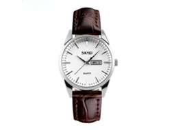 Casal Movimento de Quartzo À Prova D Água Dia/Data Pulseira de Couro Relógios de Pulso Feminino Prata Shell Rosto Branco