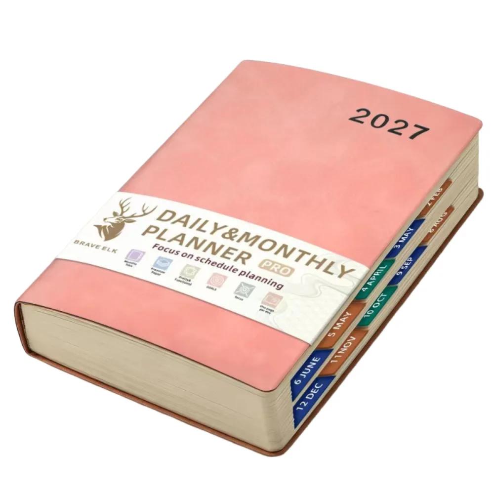 (rosa) Pacote Com 5 Cadernos Planner Em Inglês Para 2027, Formato A5, Capa De Couro