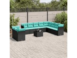 Vidaxl Conjunto De Sofá De Jardim Com 11 Peças E Almofadas Em Rattan Sintético Preto