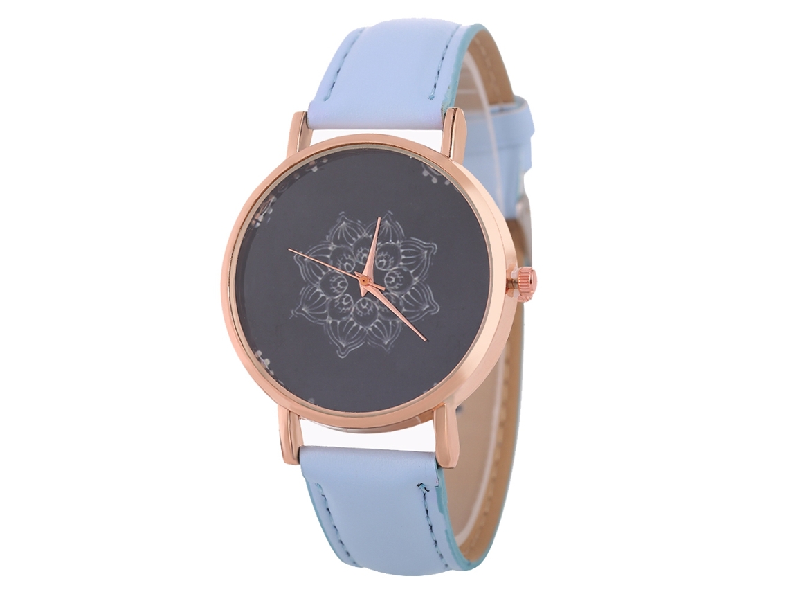 Reloj Analógico De Cuarzo Casual Estilo Unisex Con Correa Pu Azul Claro