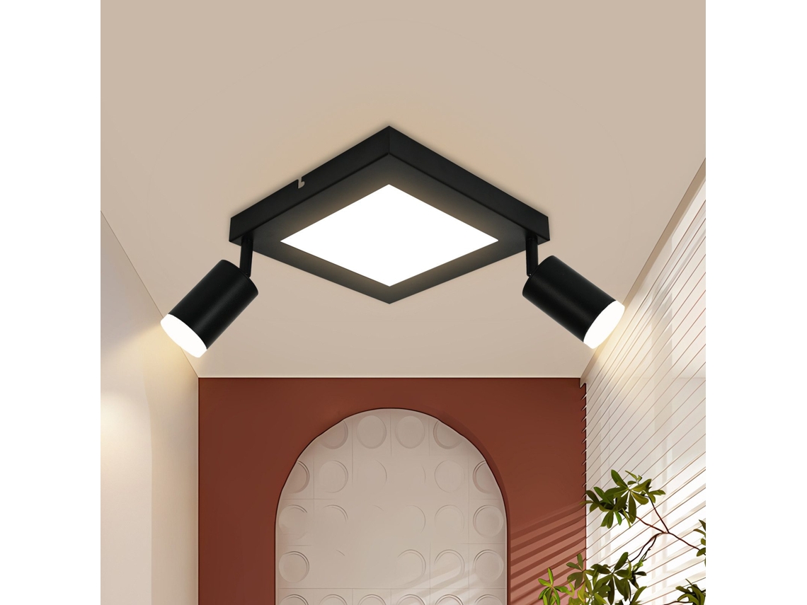 Nettlife Candeeiro De Teto Com Focos Quadrado Gu10 20 W Ajustável 350° Branco Quente 3000 K, Sem Lâmpada Incluída, Em Metal, Para Uso Diário
