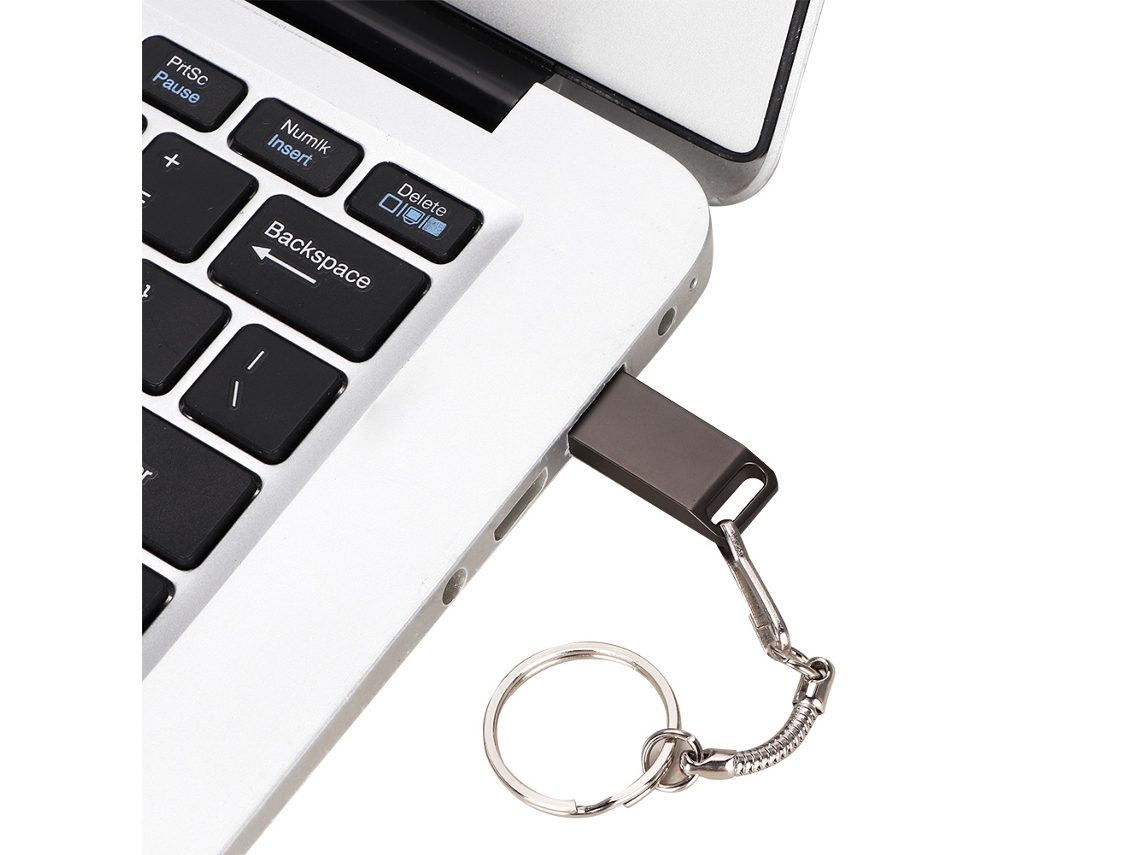 Pen Drive Usb 2.0 De 16g Em Liga De Zinco Cinza Com Chaveiro, Velocidade De 12mb/s
