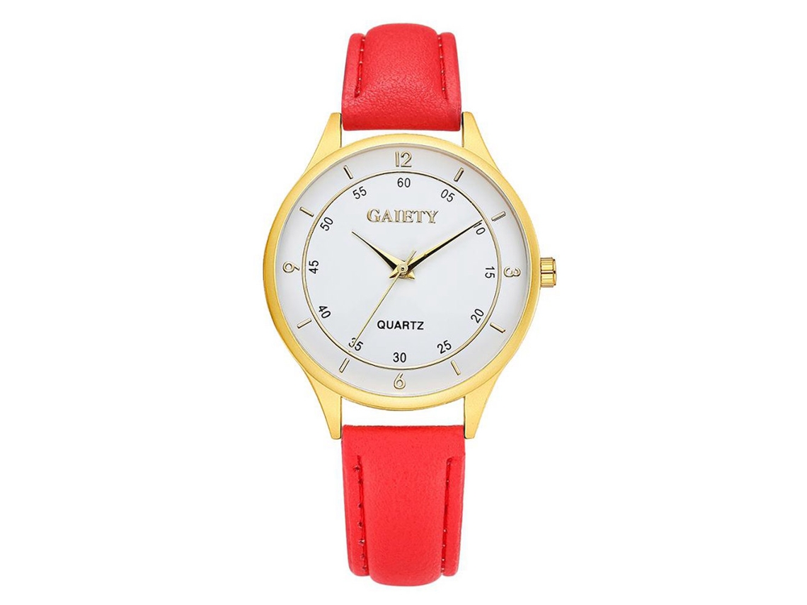 Relógio de pulso analógico Gaiety Quartz com pulseira de PU e mostrador redondo (vermelho)