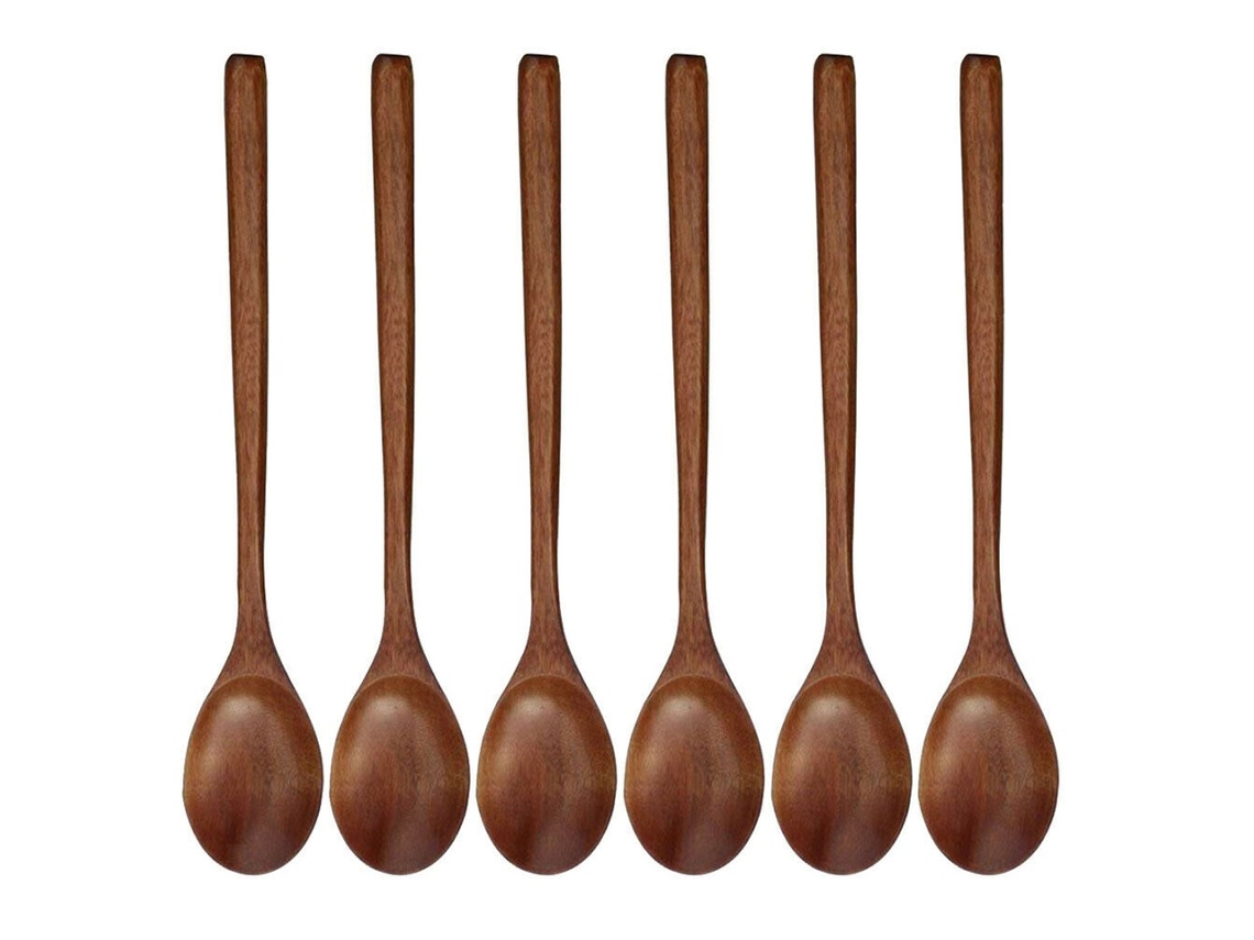Pacote Com 6 Colheres De Madeira Para Tempero De Cozinha, Cabo Longo De Madeira Natural, Colher Comestível Para Cozinhar SUNNY SPACES