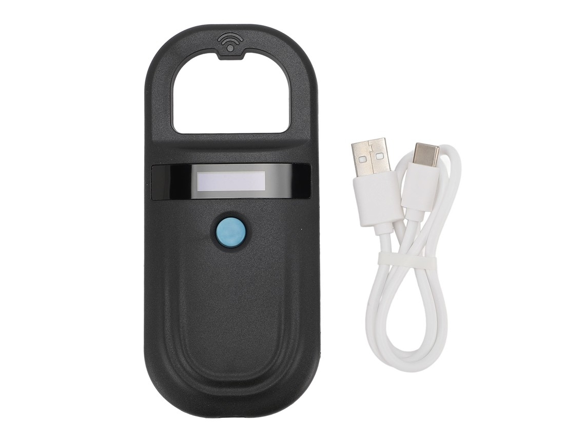Portable And Rechargeable Dual-frequency Usb Microchip Reader For Pets, Black With Gold Illumination.