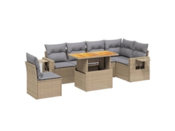 Conjunto de 7 Sofás para Jardim com Almofadões Vime Pe Bege MAISON EXCLUSIVE (7 pcs)