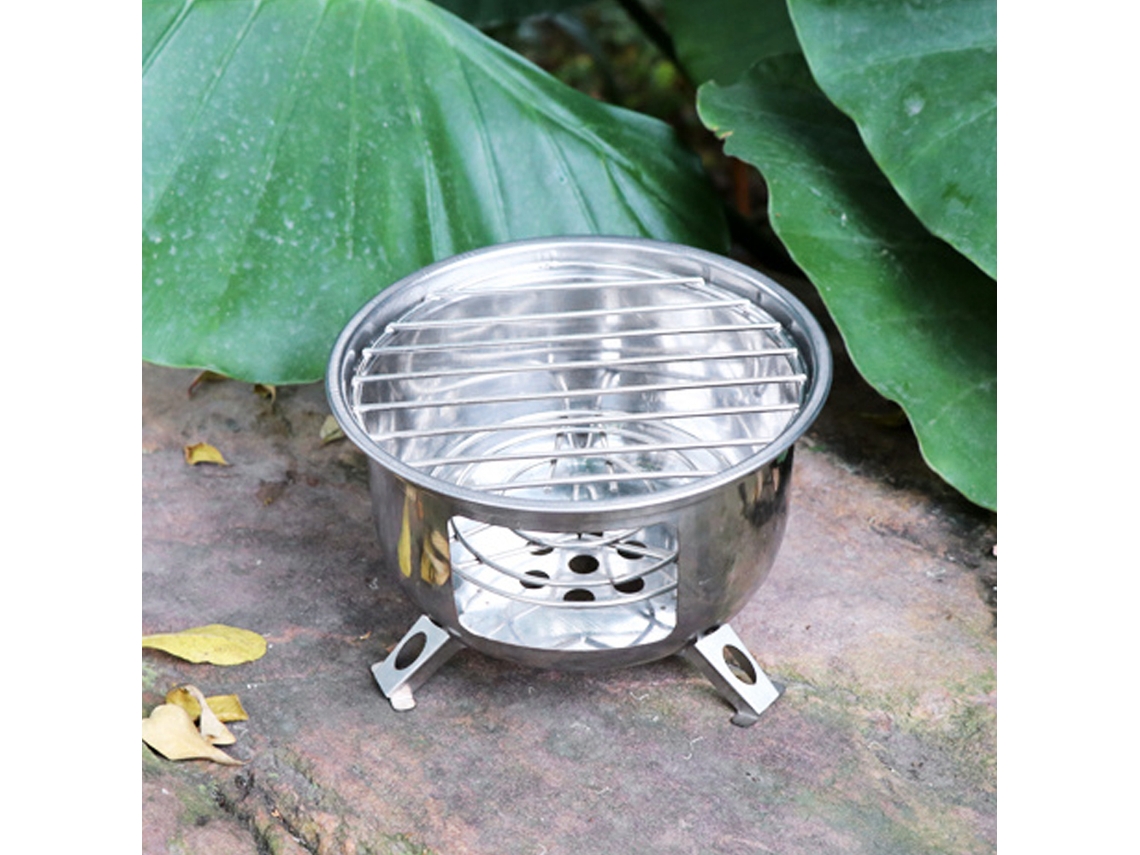 Mali estufa de Aço Inoxidável Portátil Mini Redonda para Camping Tripé Forno a Lenha Churrasco Cozinhar