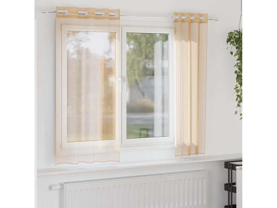 Vidaxl Cortinas De Voile Com Ilhós 2 Pcs Areia