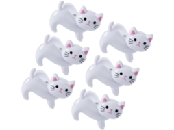 Conjunto de 6 prendedores de roupa brancos em formato de gato, feitos de PS e ferro, resistentes ao vento e à abrasão. Ideais