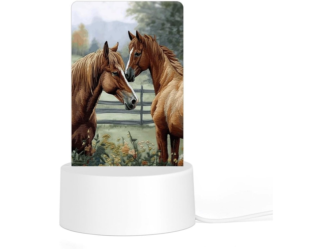 Luminária Noturna De Acrílico Com Base, Com Bordado De Cavalo, Ideal Computador, Luminária Noturna De Led