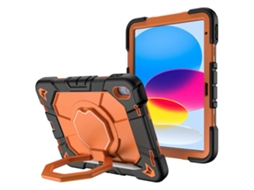 Capa Hengrongshen para iPad 10.9 (2022) com capa de silicone premium e suporte, preta e laranja (2025)