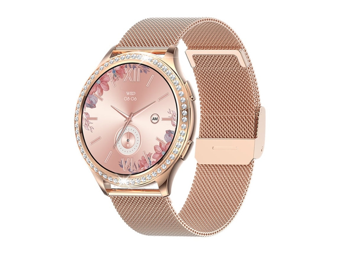 Relógio inteligente Bestvite com chamadas Bluetooth, modos esportivos e detalhes em diamante, rosa