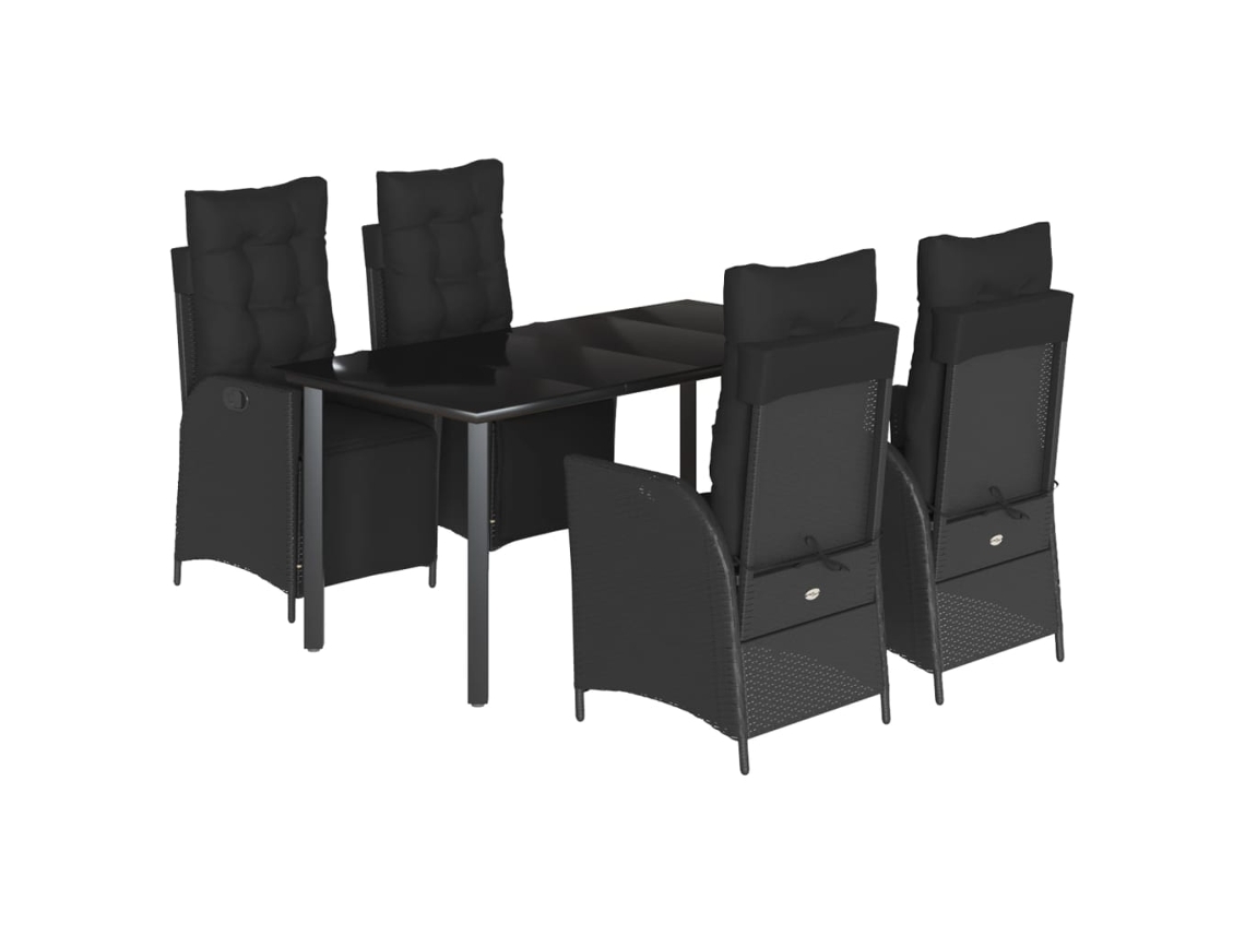 Conjunto de 5 Jantar para Jardim com Almofadões Vime Pe Preto MAISON EXCLUSIVE