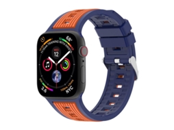 Bracelete para Apple Watch 42/41/40/38mm Silicone com Listras Verticais em Dois Tons Azul Marinho + Laranja XIAOMOYU