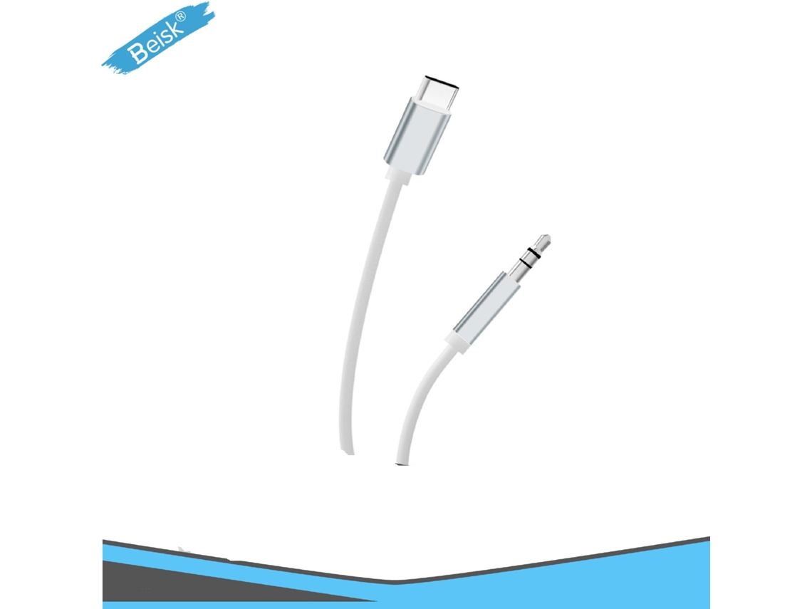 Cabo De Áudio Beisk Tipo C 3.5mm, Branco 1m, Compatibilidade Universal Para Smartphones E Fones De Ouvido Com Conexão De Áudio Fácil