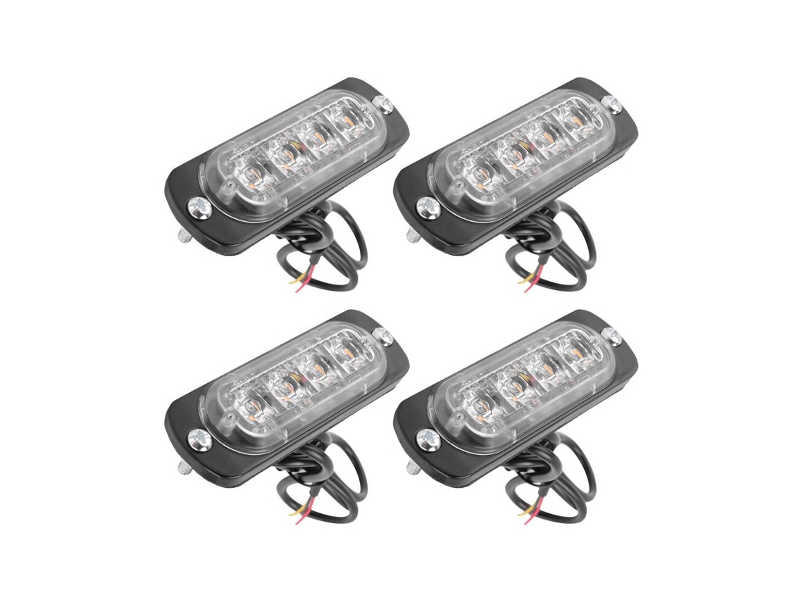Kit de 4 Luzes Estroboscópicas de Emergência 4 Leds Âmbar 12v/24v Luzes Piscantes para Grelha (laranja) (recovery)