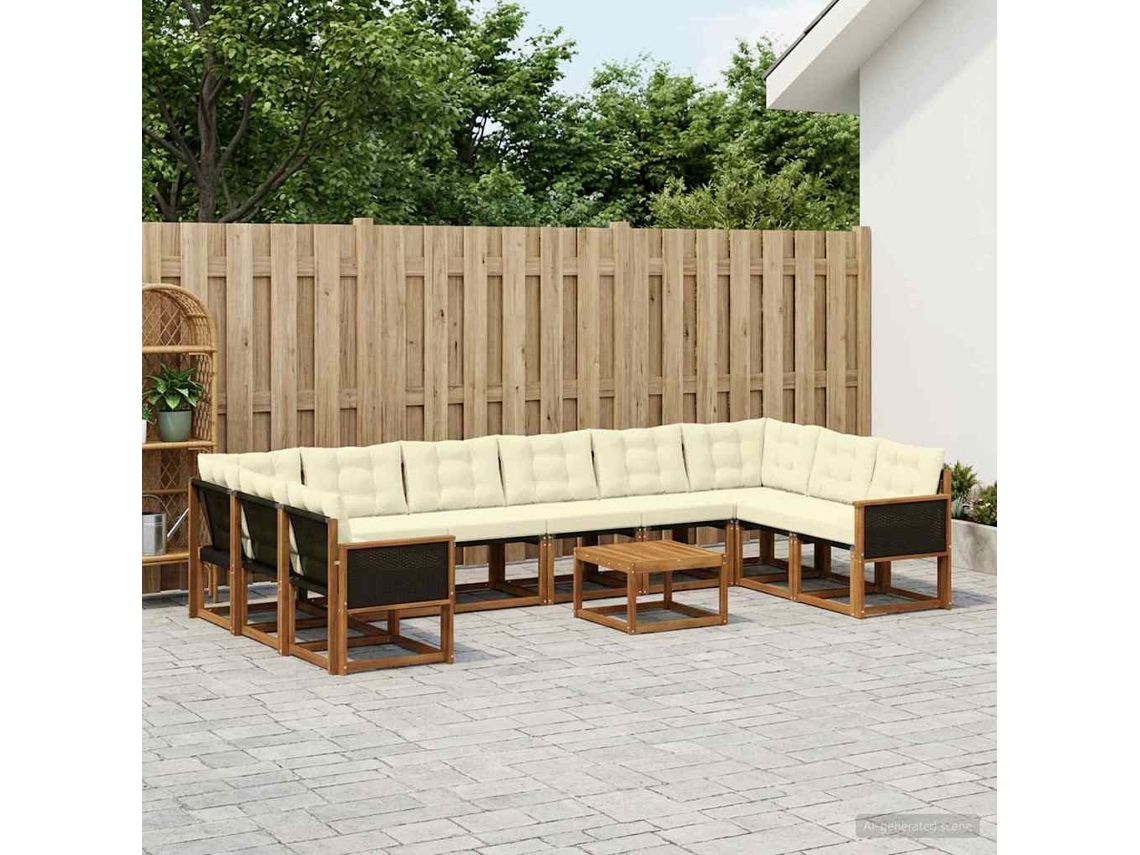 Vidaxl Conjunto De Sofás Para Exterior 11 Unid. Natural E Creme