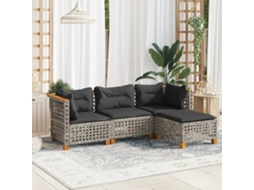 Vidaxl 4 Pcs Conjunto Sofás De Jardim C/ Almofadões Vime Pe Cinzento