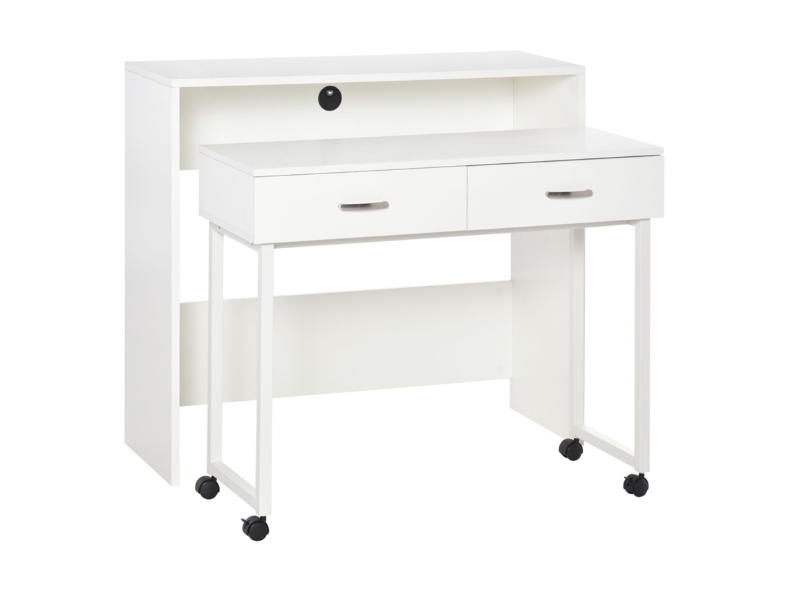 Mesa Escrivaninha Compacta para Quarto e Escritório com Gavetas e Rodízios.estação de Trabalho Dupla Ou Individual.100x36x88cm.branca BTFORUS