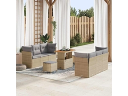Vidaxl Conjunto de Sofá de Jardim com Almofada 9 Pcs Bege Vime Pe