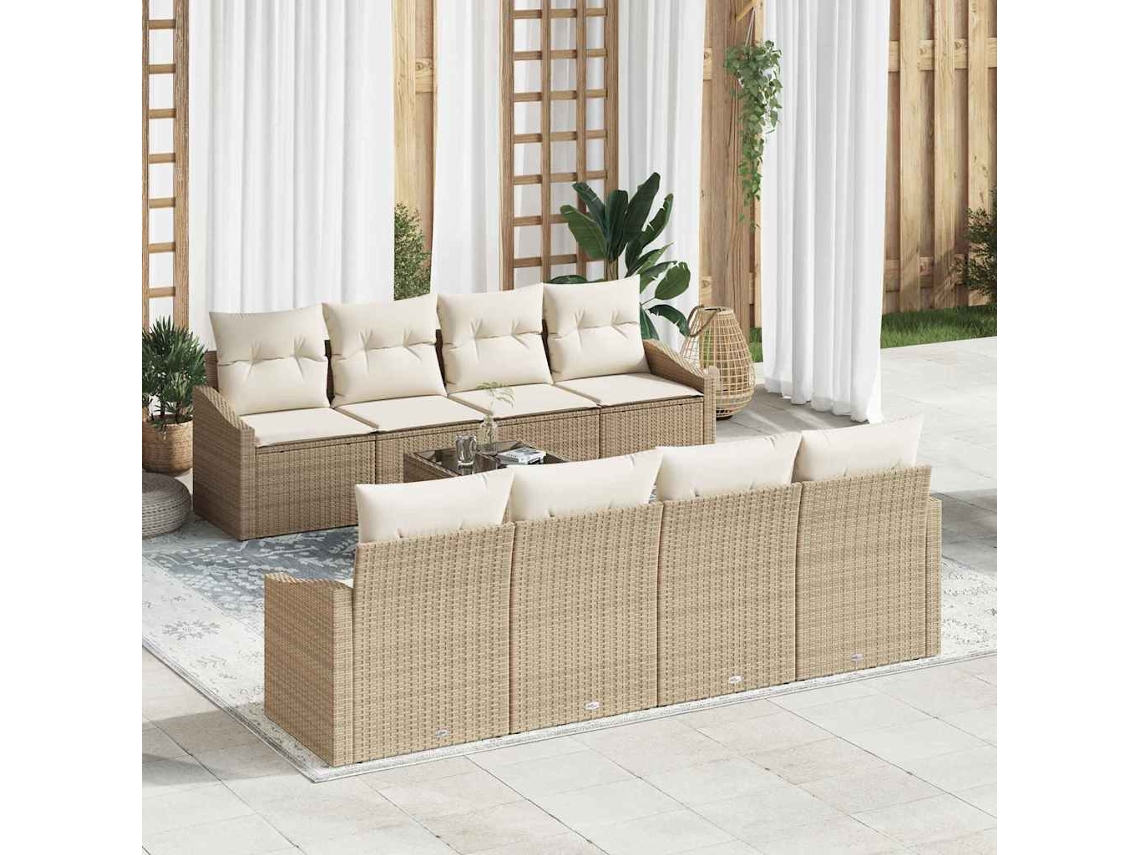 Vidaxl Conjunto De Sofás Com Almofada 9 Pcs Bege E Creme Vime Pe